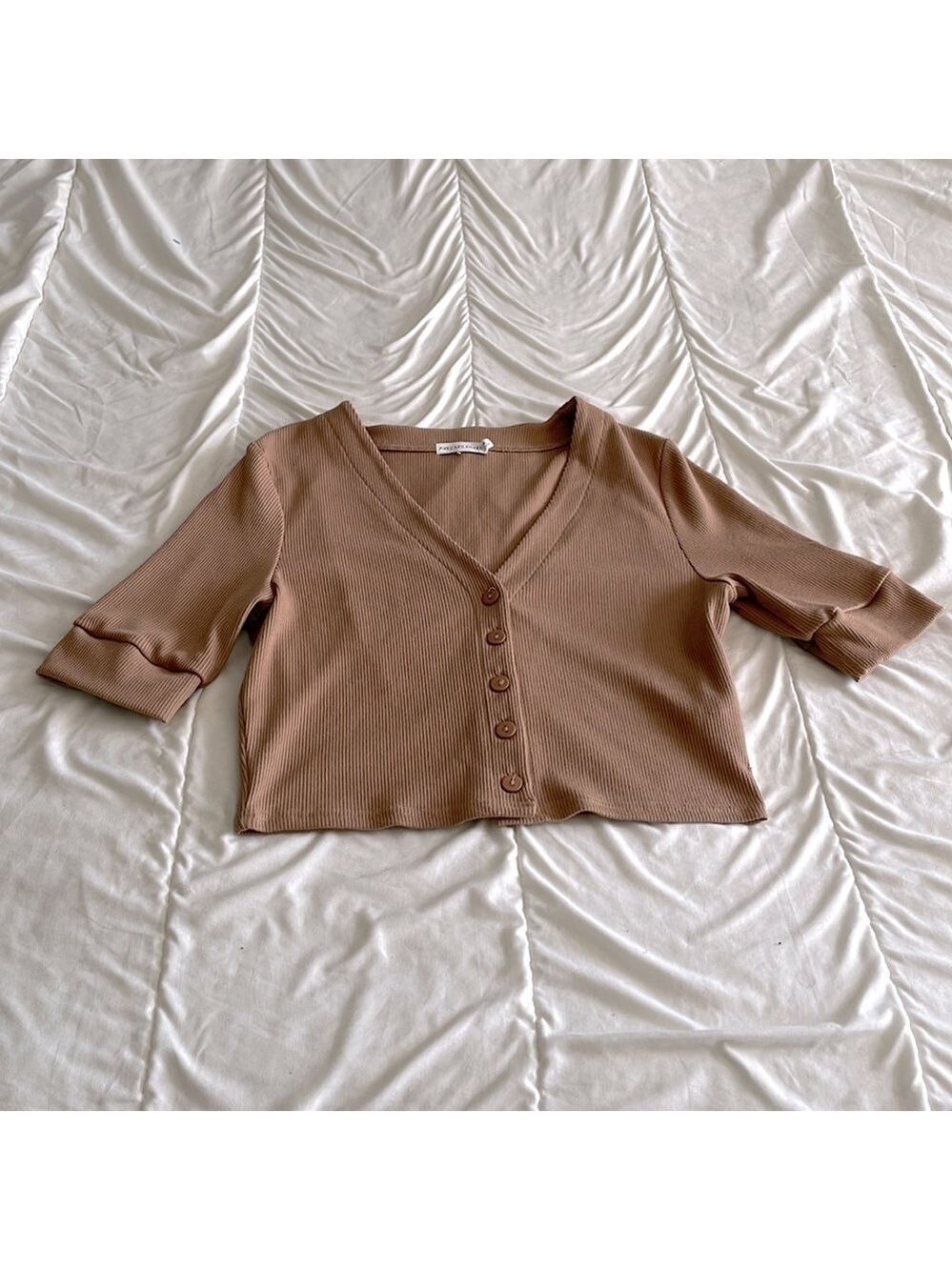 Avec Les Filles Ribbed Cropped Top Medium